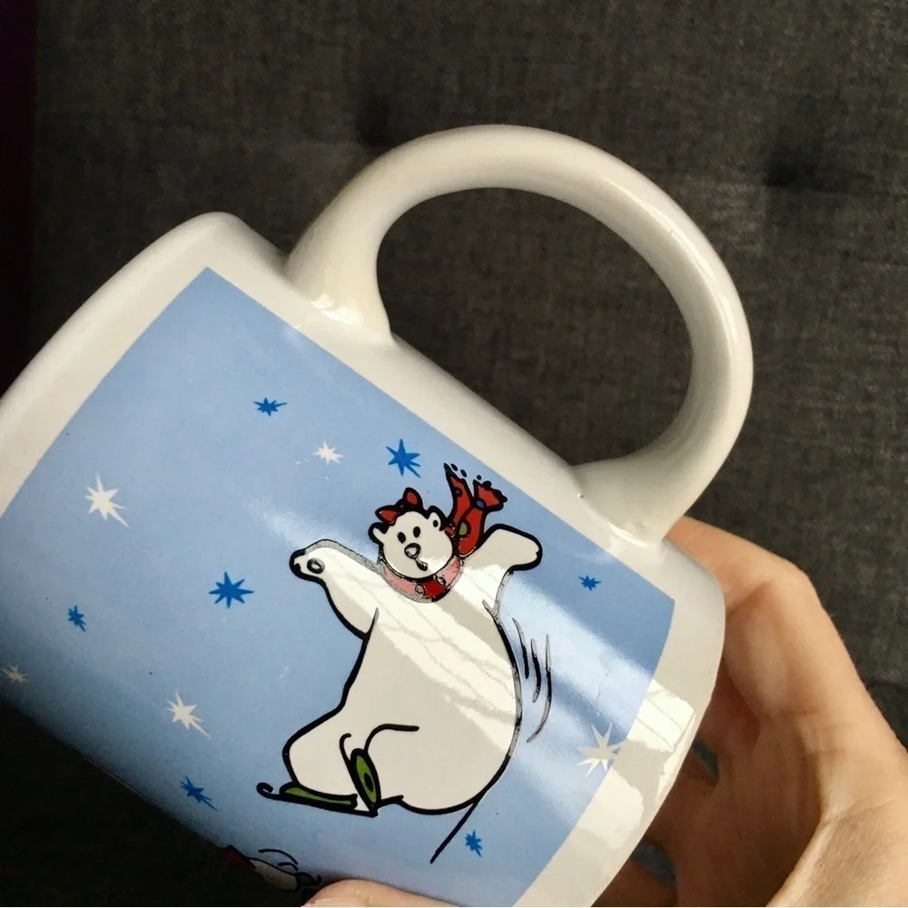 Ice Skating Bears Coffee Mug, Blue, White, 12 oz